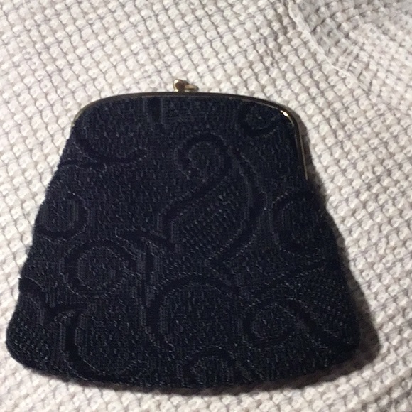 Vintage Black Carpetbag Style Foldover Clutch JT - Picture 2 of 5